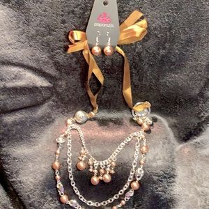 Brown Pearl necklace and Earrings set